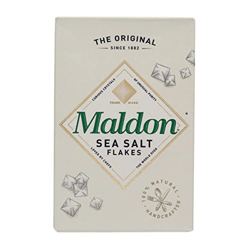 Sale di Maldon, fiocchi di sale marino, 8,5 once (240 g), kosher, cristalli naturali, fatti a mano, gourmet, piramidali (l'imballaggio può variare)
