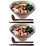 Ciotole per zuppa di ramen, 2 Set (6 Pezzo) 60 once, grande ciotola di ceramica giapponese con cucchiaio e bacchette da insalata, tagliatelle asiatiche Udon Soba Pho, ceramica imitazione